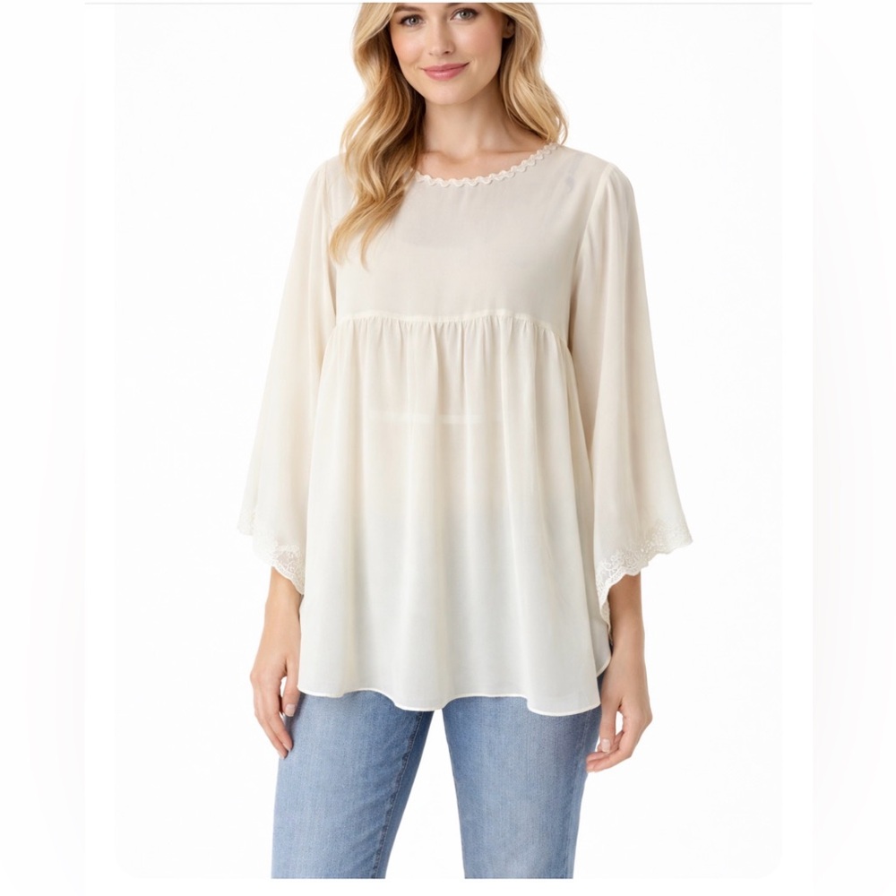 Relativity Elegant Cream Sheer Romantic Boho Chic Lace Women's‎ Top Size 2X NWT